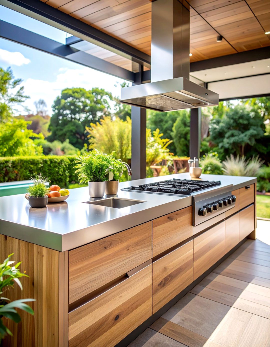 Mixed Material Outdoor Kitchen Countertop for Dynamic Design - 20 Outdoor Kitchen Countertop Ideas