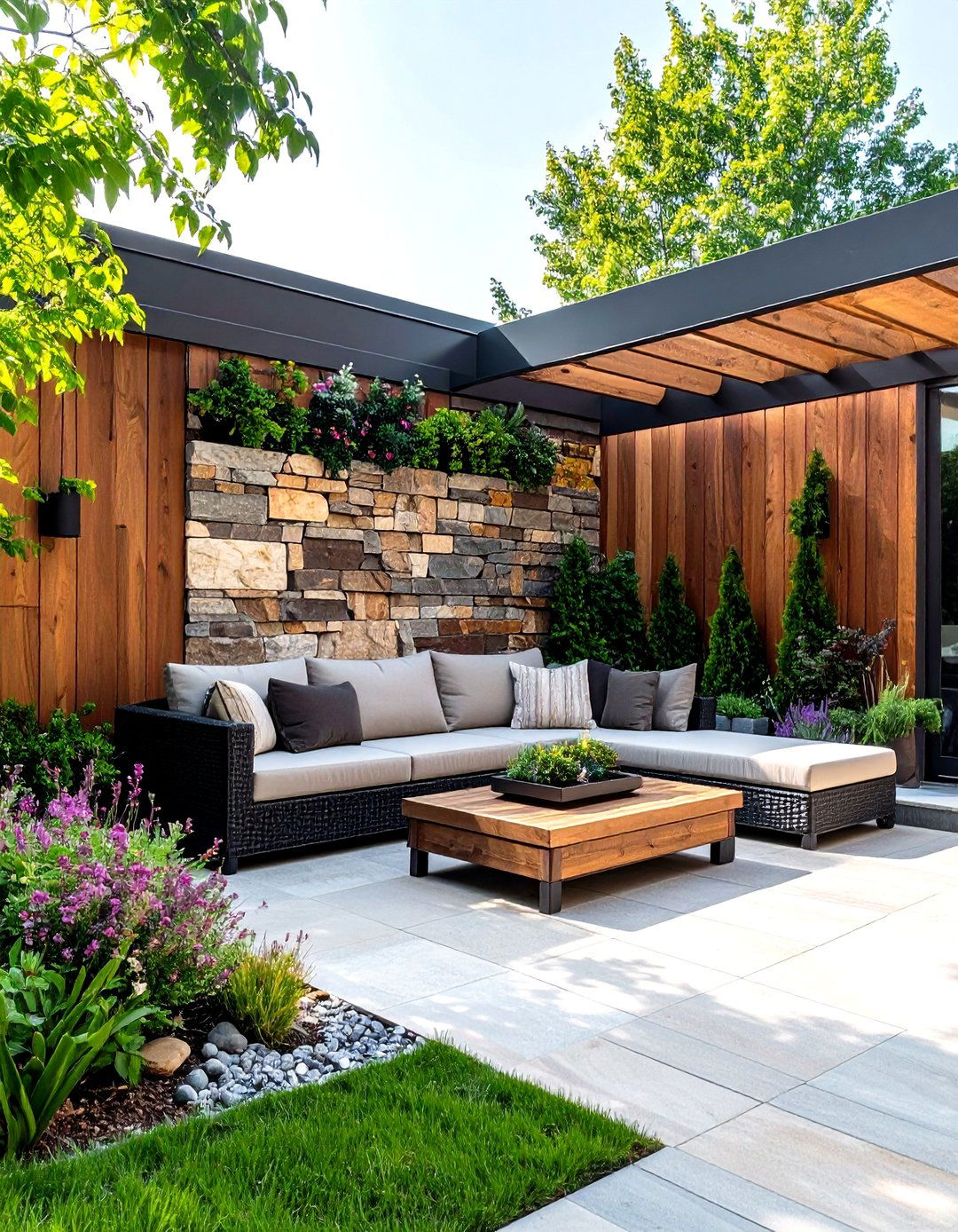 Mixed Material Patio Wall Designs - 20 Patio Wall Ideas