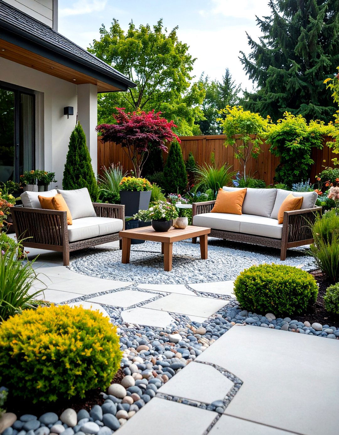 Mixed Material Paver Patio with Contemporary Texture Blend - 20 Paver Patio Ideas