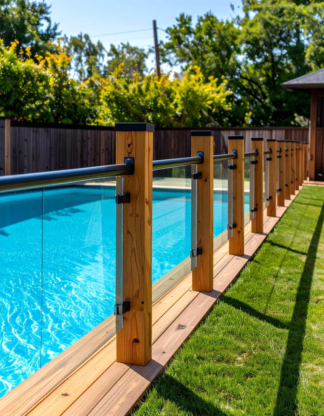 Mixed Material Pool Deck Railings for Unique Contrast - 20 Pool Deck Railing Ideas