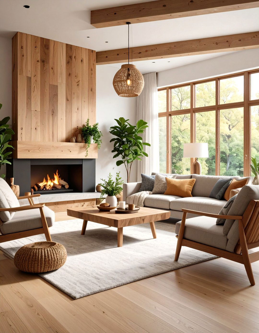 Mixed Material Quartz Fireplace Surround with Wood Accents - 20 Quartz Fireplace Surround Ideas