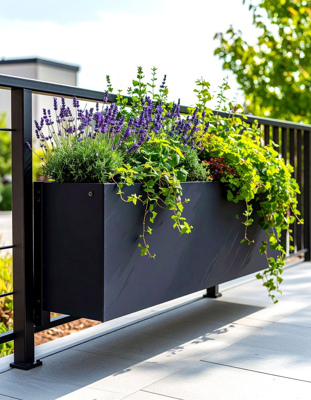 Mixed Material Rail Planters for Dimension - 20 French Balcony Ideas