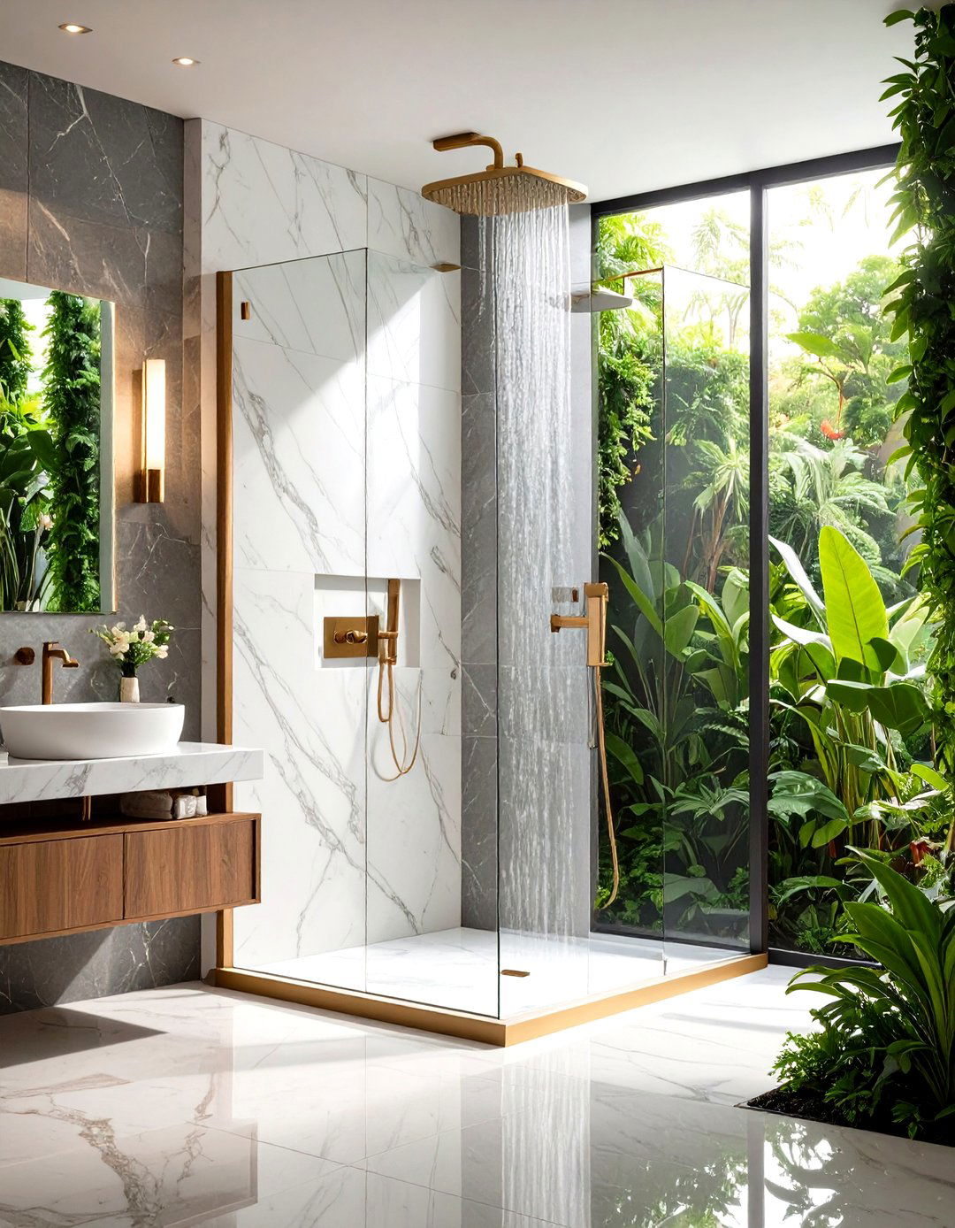 Mixed Material Shower Wall Composition - 20 Shower Wall Ideas