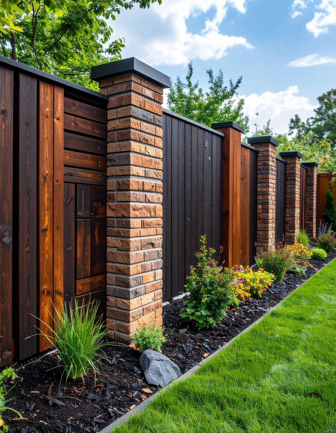 Mixed Material Statement Garden Wall - 20 Garden Wall Ideas