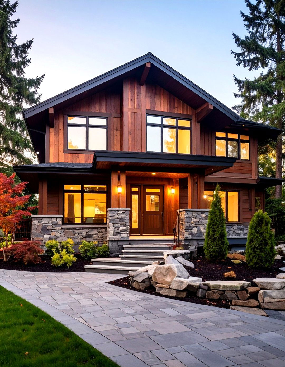 Mixed Material Stone and Wood Cladding - 20 Stone Exterior Home Ideas