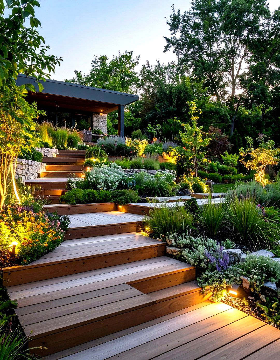 Mixed Material Terraced Garden Showcases Personal Style - 20 Hillside Terraced Garden Ideas