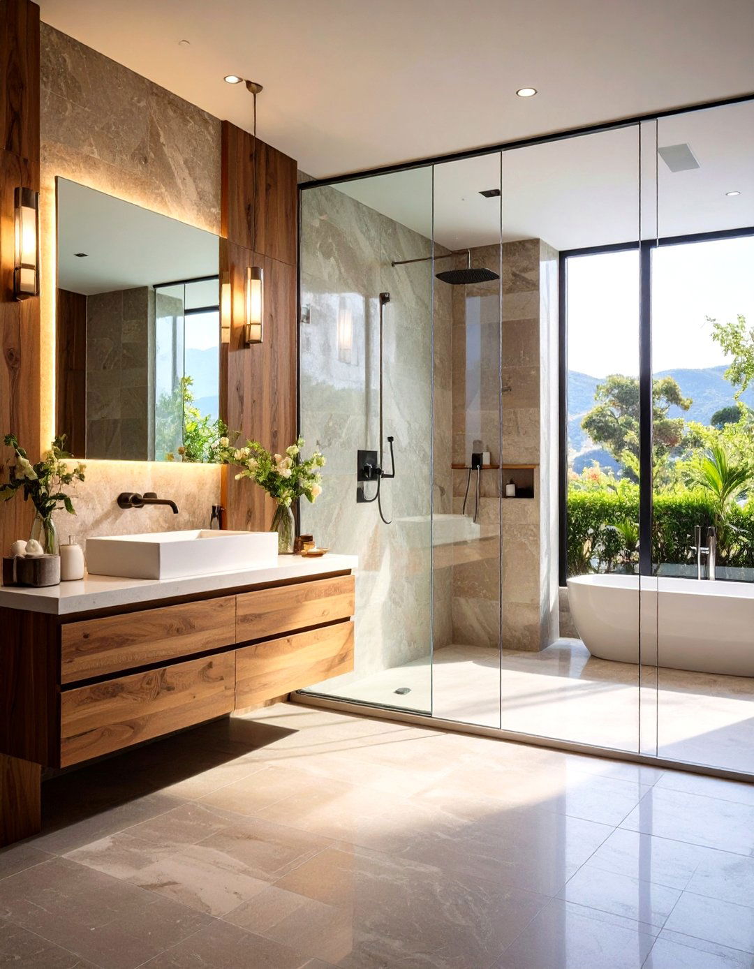 Mixed Material Travertine Designs - 20 Travertine Tile Bathroom Ideas