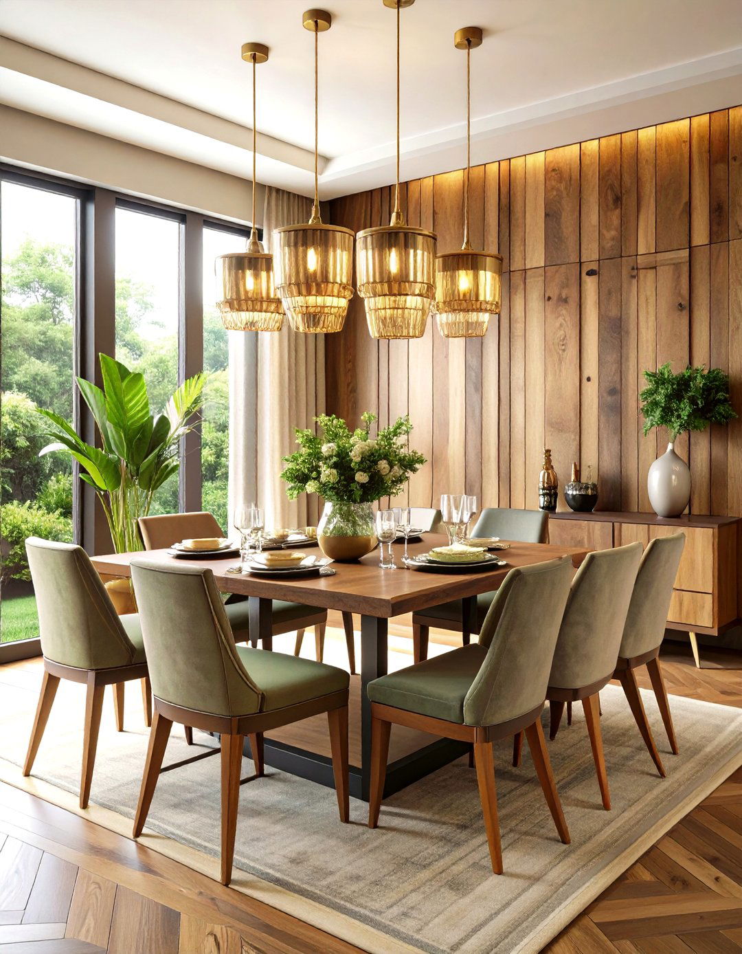 Mixed Material Wall Paneling with Brass Accents - 20 Dining Room Wall Paneling Ideas