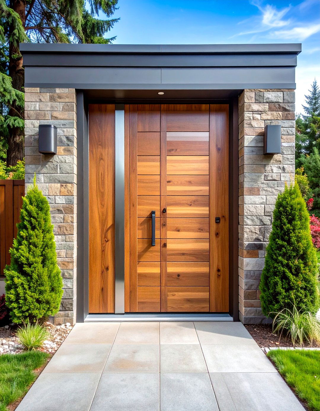 Mixed Material Wood and Metal Double Front Door - 20 Double Front Door Ideas