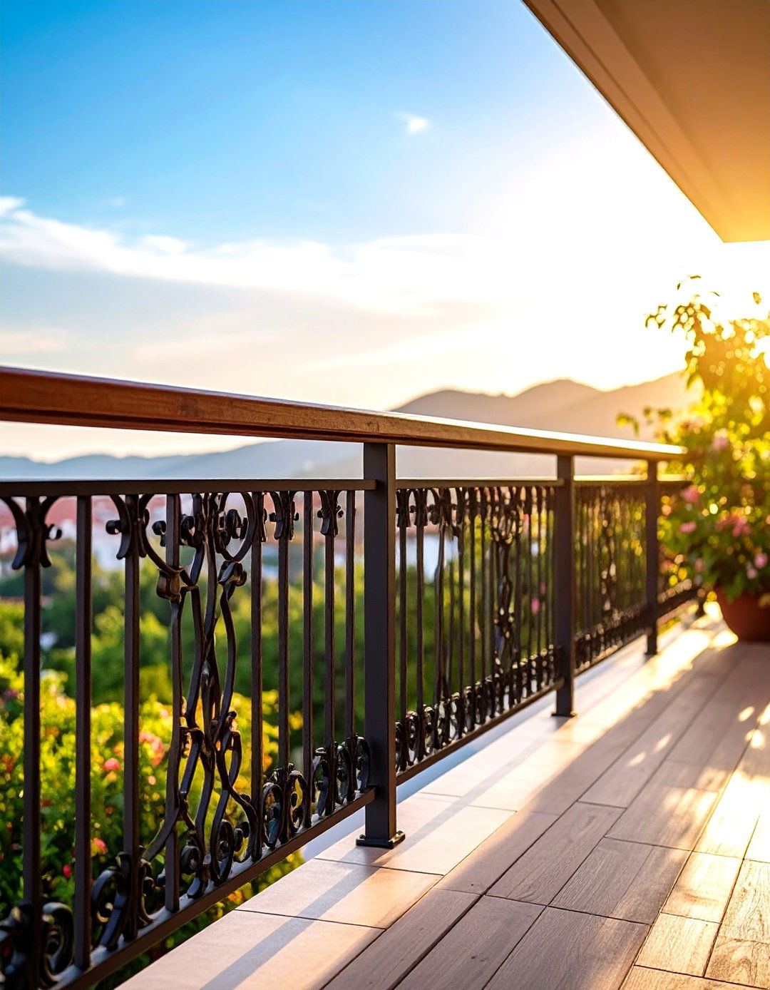 Mixed Material Wrought Iron Balcony Railing Design - 20 Wrought Iron Balcony Railing Design Ideas