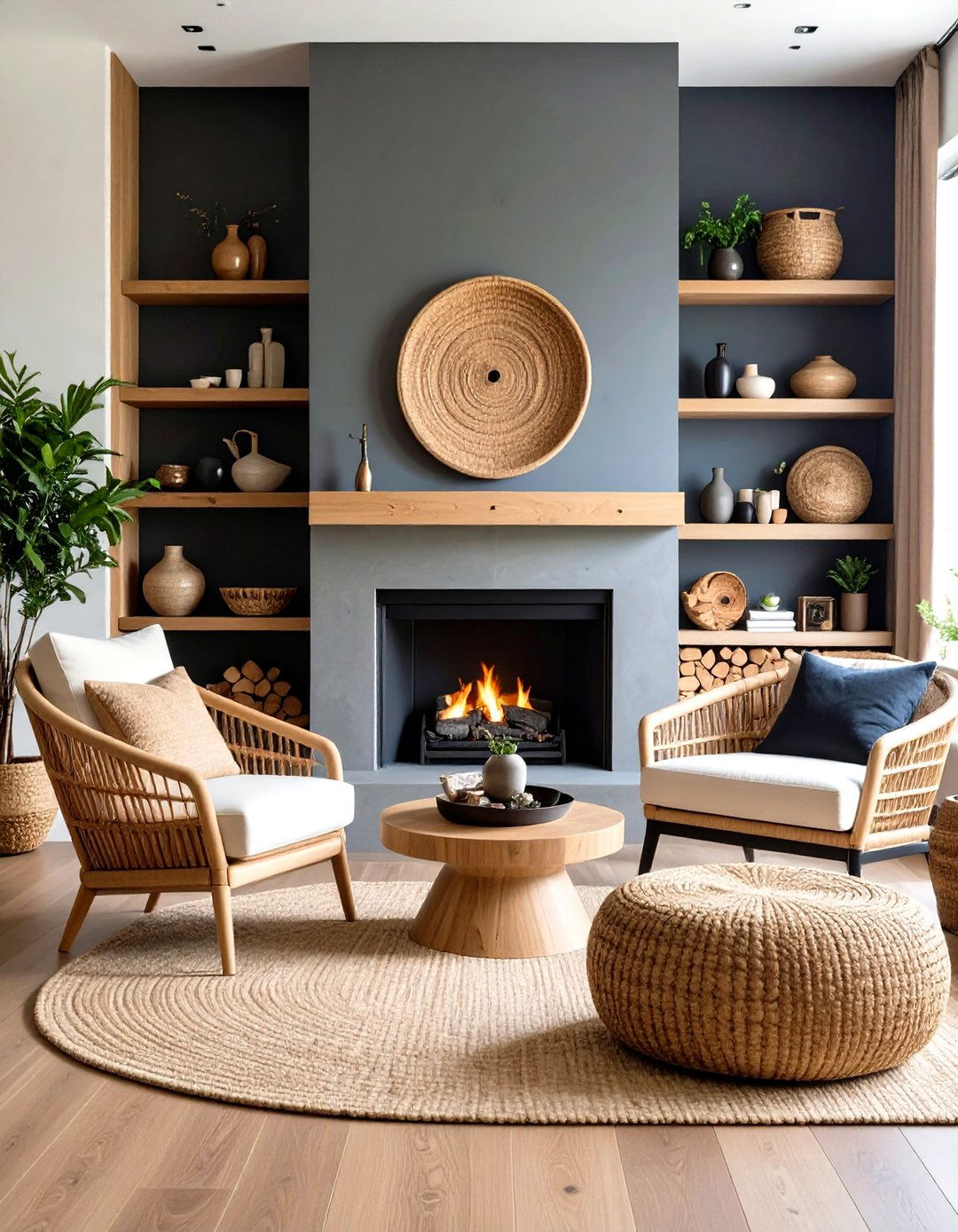 Mixed Materials Add Warmth to a Contemporary Grey and Yellow Living Room - 20 Grey and Yellow Living Room Ideas
