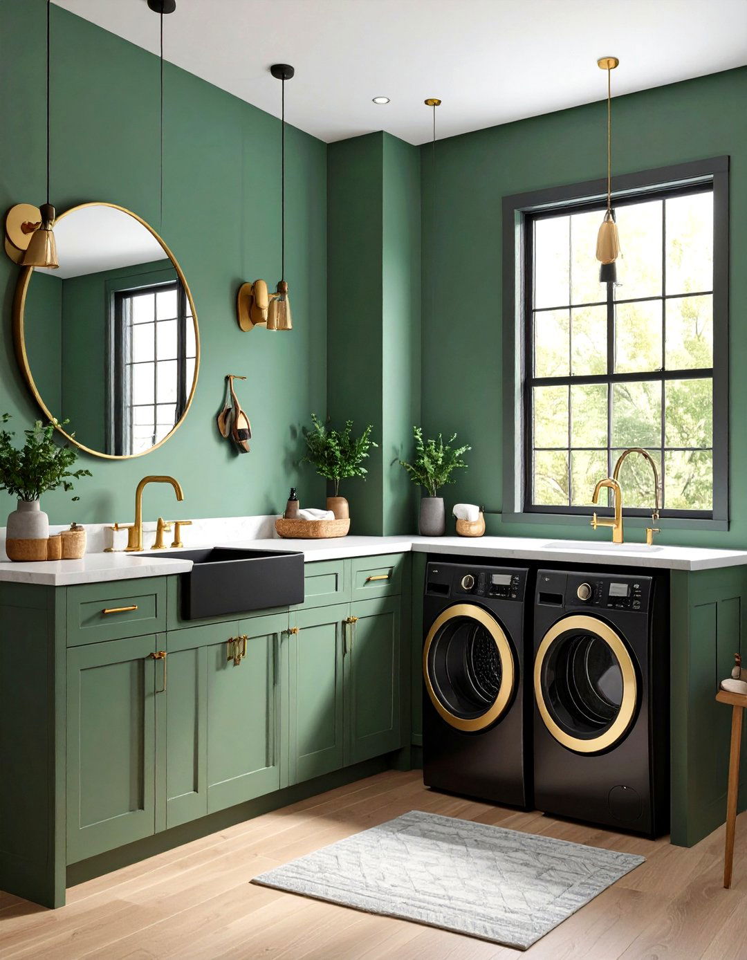 Mixed Metal Fixtures - 20 Sage Green Laundry Room Ideas