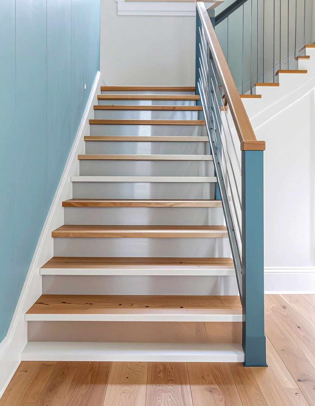 Mixed Metal Wood Geometric Pattern - 20 Farmhouse Rustic Stair Railing Ideas