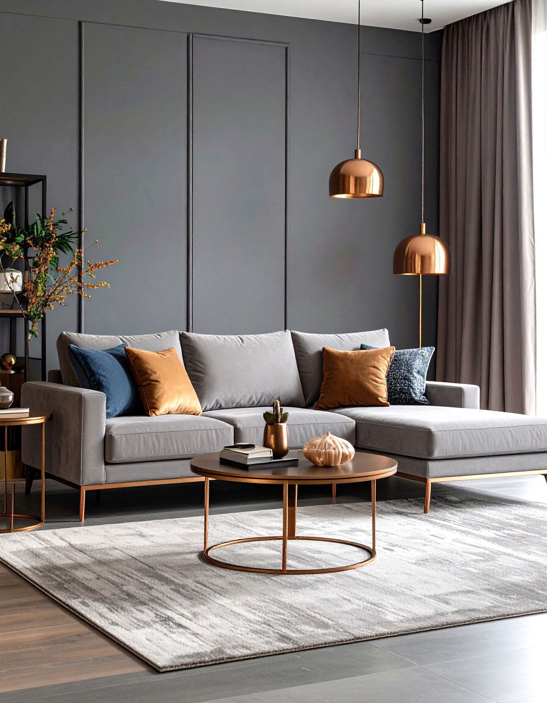 Mixed Metals Harmony with Grey Sectional - 20 Grey Sectional Living Room Ideas