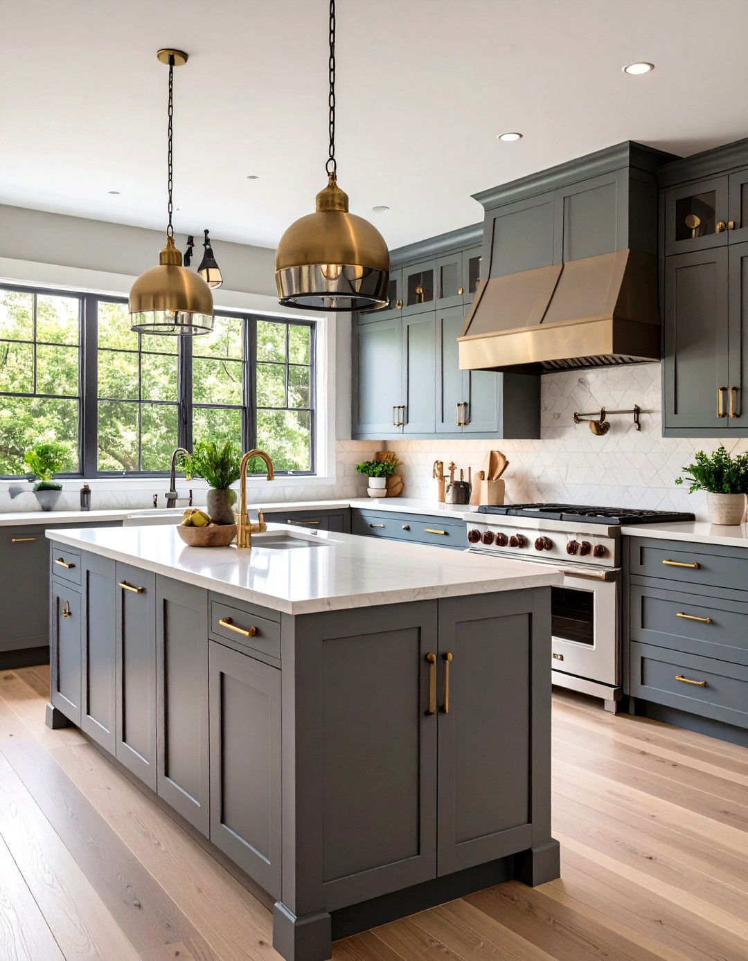 Mixed Metals with Gray Farmhouse Cabinets - 20 Farmhouse Kitchen With Gray Cabinets Ideas