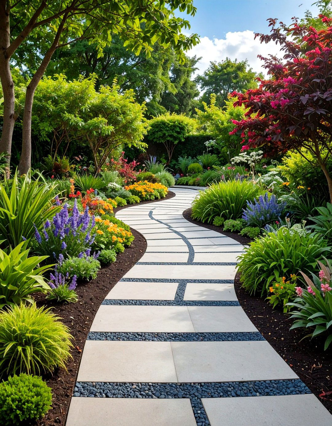 Mixed Pattern Concrete Walkway Design - 20 Concrete Walkway Ideas