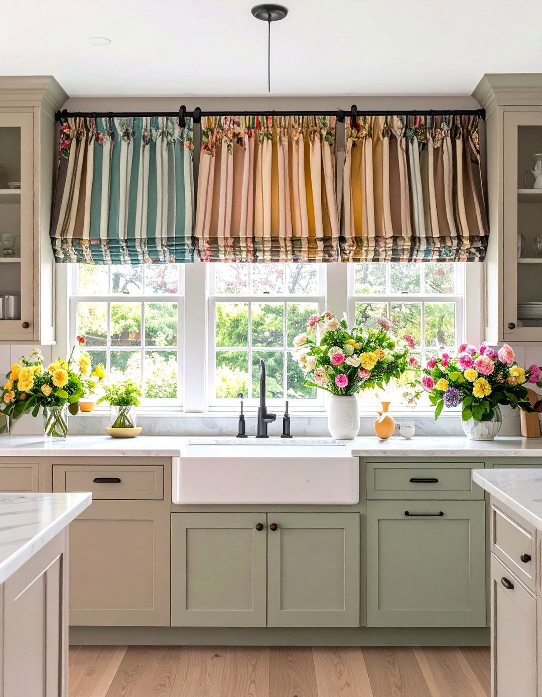 Mixed Pattern Kitchen Curtain Coordination - 20 Kitchen Curtain Ideas