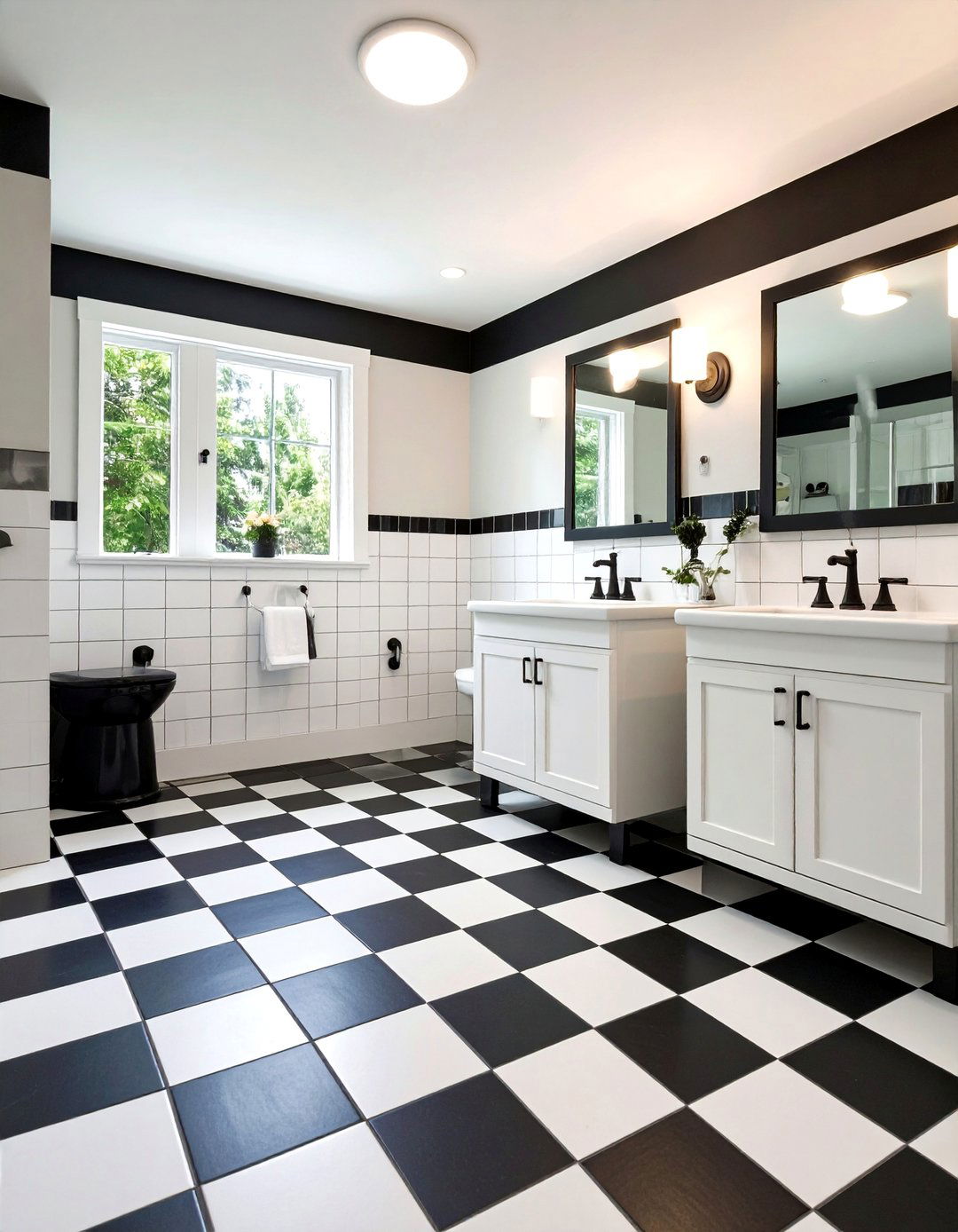 Mixed Pattern Tiles in Small Scale - 20 Black and White Powder Room Ideas