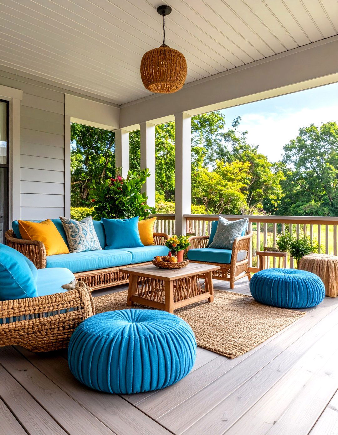 Mixed Seating with Stools and Poufs - 20 Side Porch Ideas
