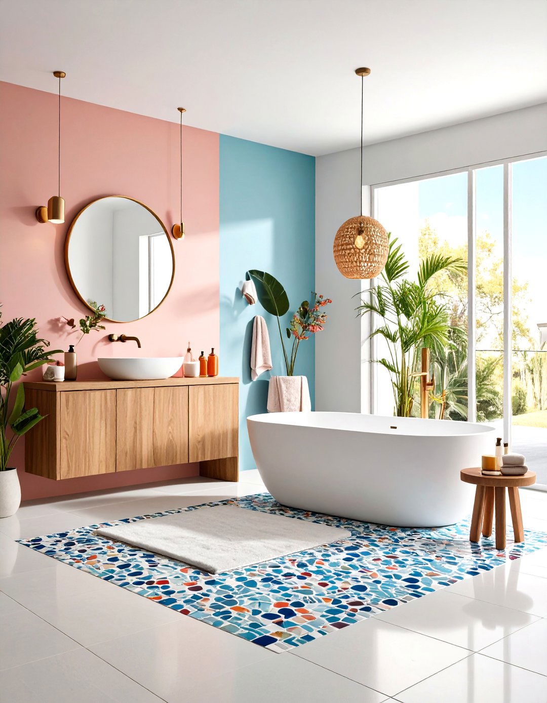 Mixed Size Mosaic Powder Room Floor Tile - 20 Powder Room Floor Tile Ideas