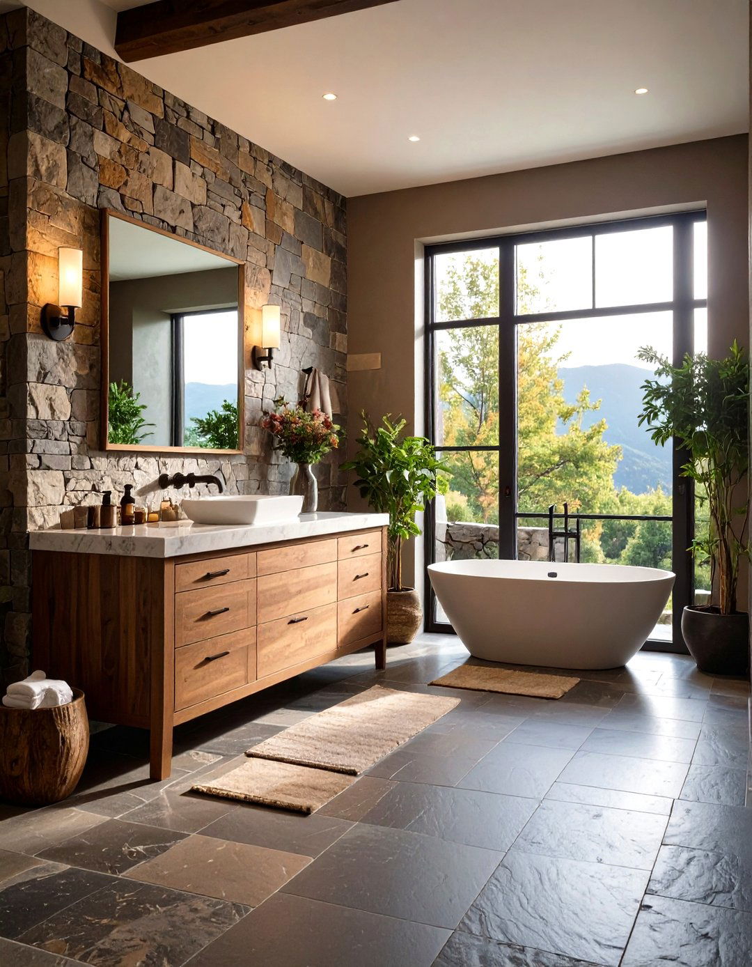Mixed Stone Textures - 20 Stone Bathroom Ideas