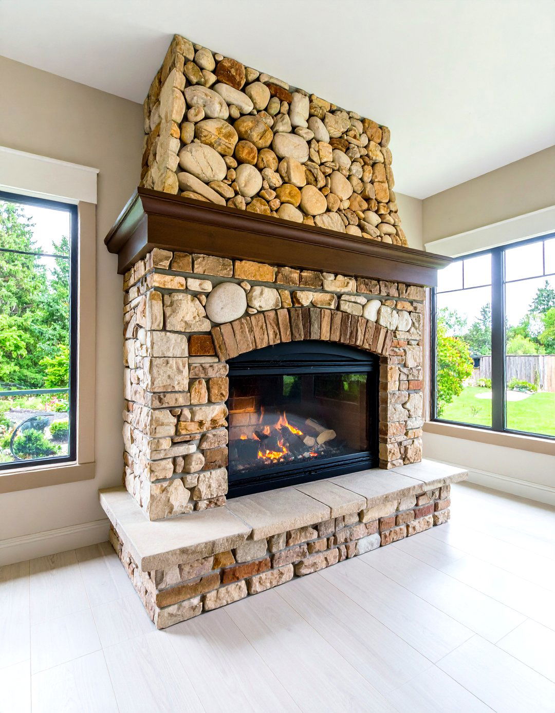 Mixed Stone and Brick Peanut Brittle Blend - 20 Craftsman-style Fireplace Ideas