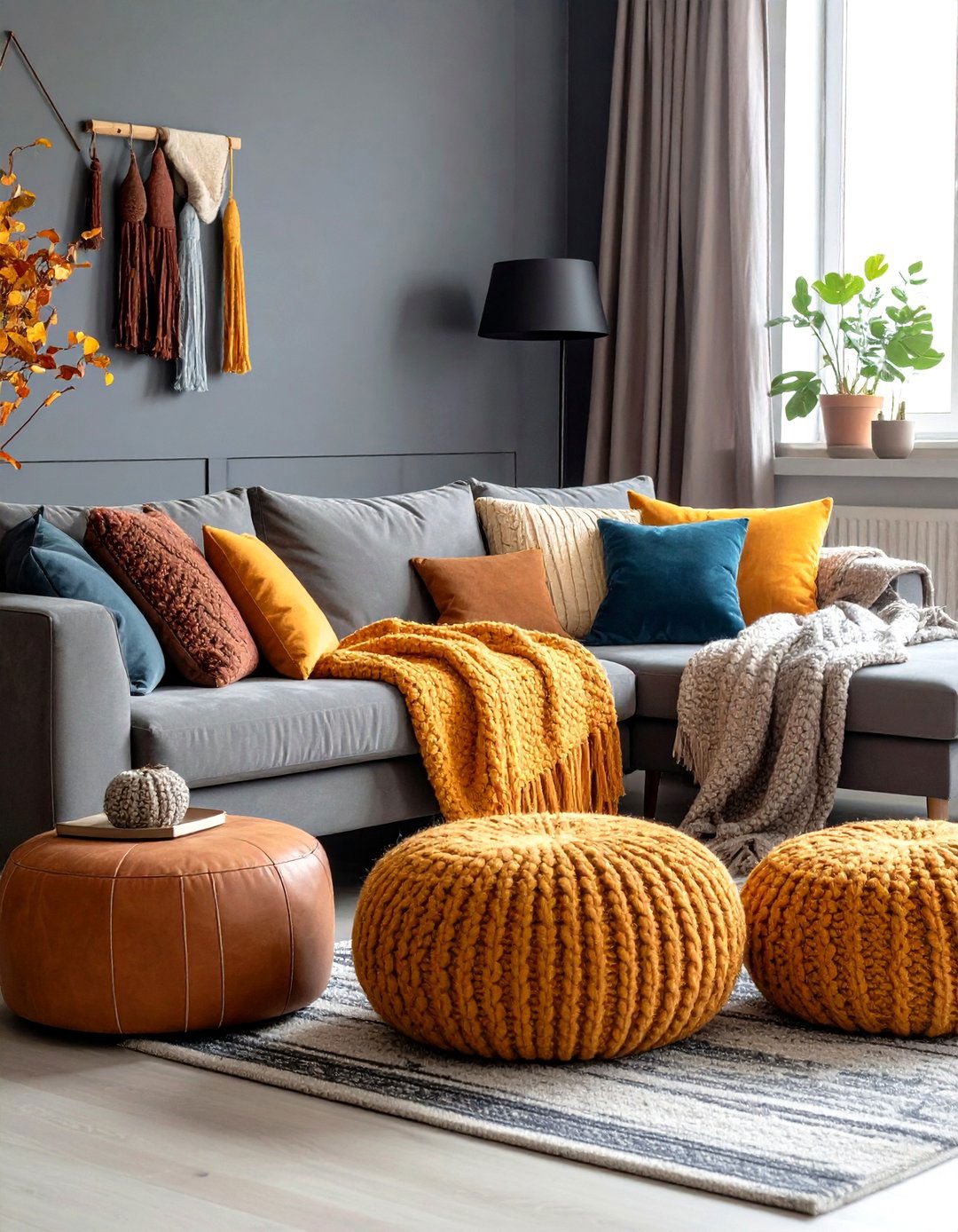 Mixed Textiles Enrich a Gray Living Room - 20 Gray Living Room Ideas