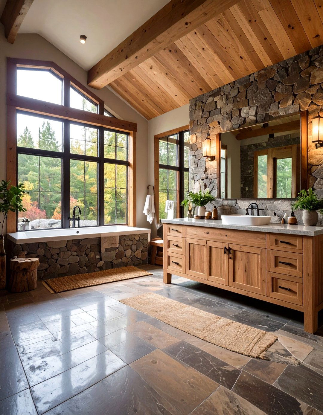 Mixed Texture Rustic Bathroom with Varied Material Combinations - 20 Rustic Bathroom Ideas