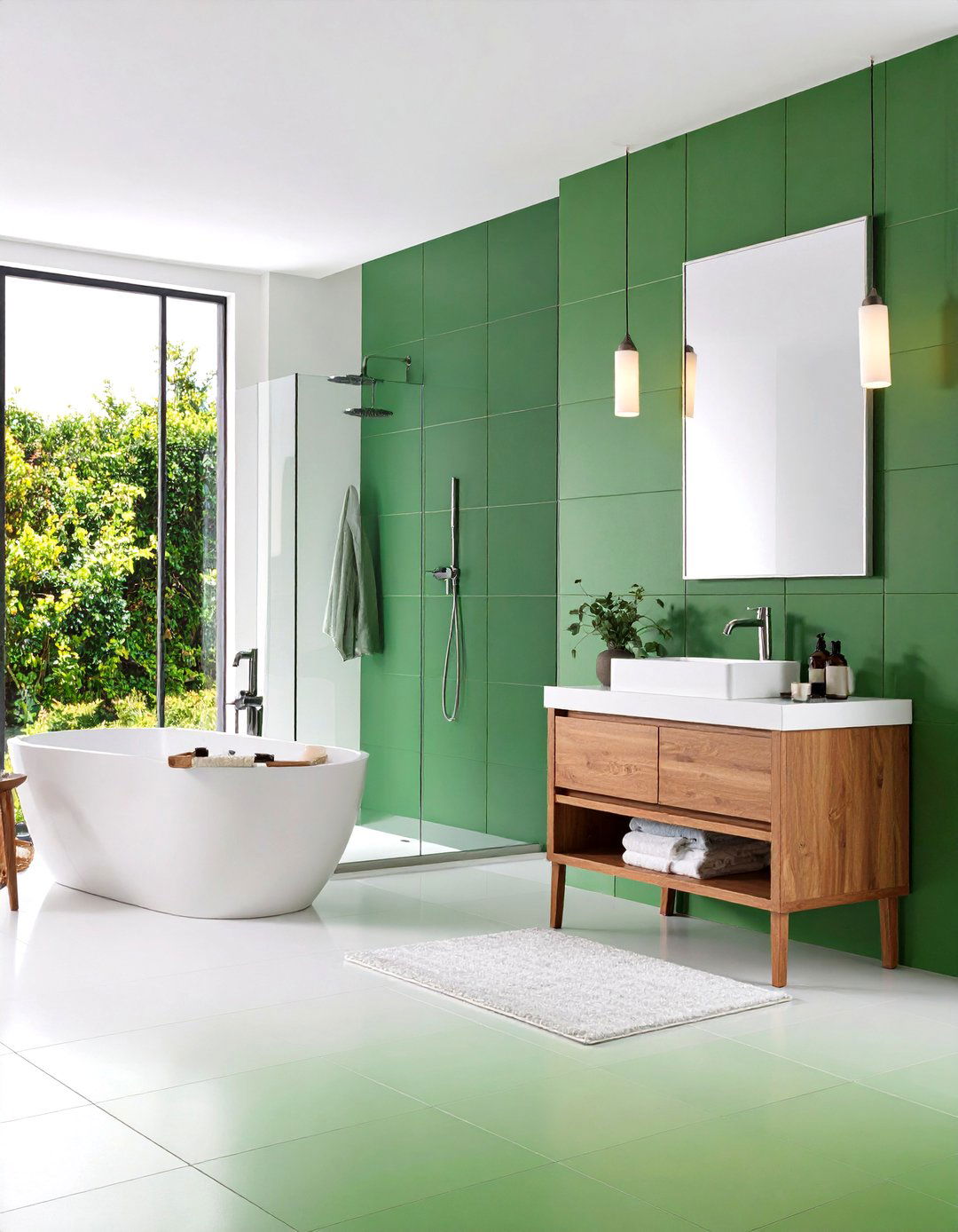 Mixed Tone Green Tile Bathroom Gradient Ombre Effect - 20 Green Tile Bathroom Ideas