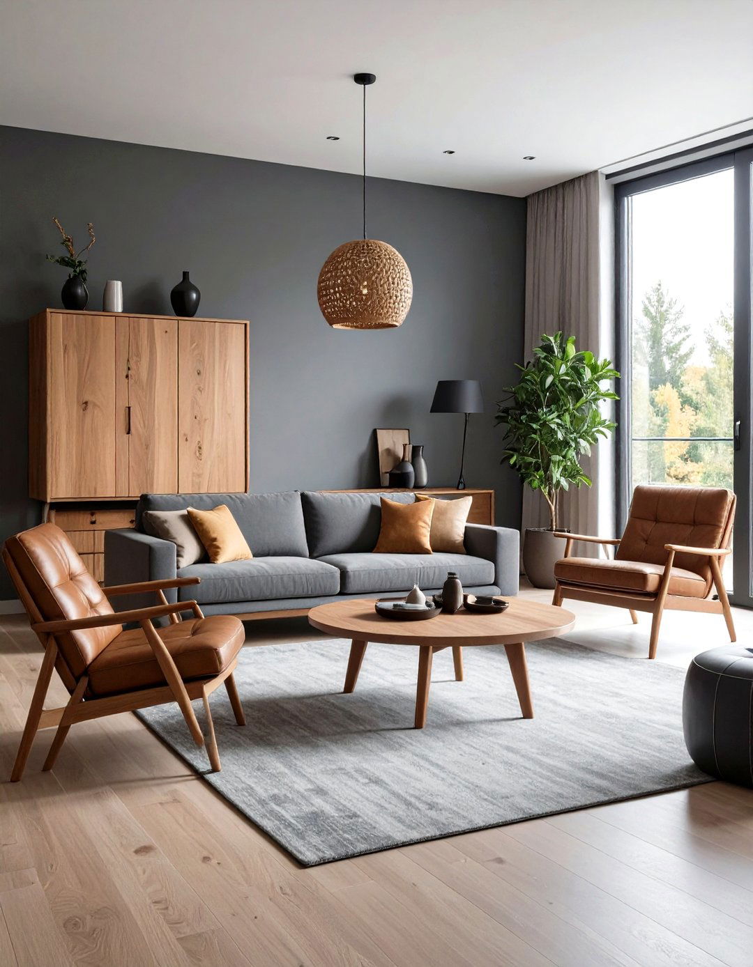 Mixed Wood Furniture for Balanced Warmth - 20 Grey Living Room With Dark Wood Floors