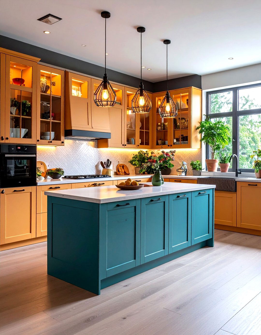 Mixing Glass and Solid Doors for Display and Conceal - 20 Floor to Ceiling Kitchen Cabinets