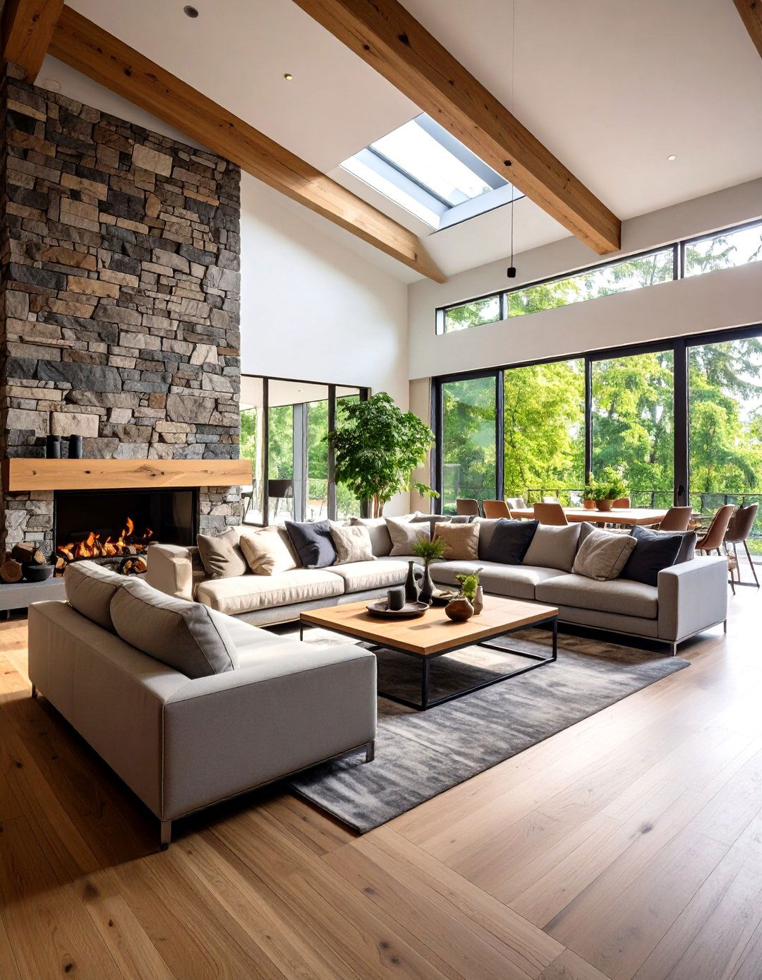 Mixing Materials Wood Stone and Metal - 20 Sunken Living Room Ideas