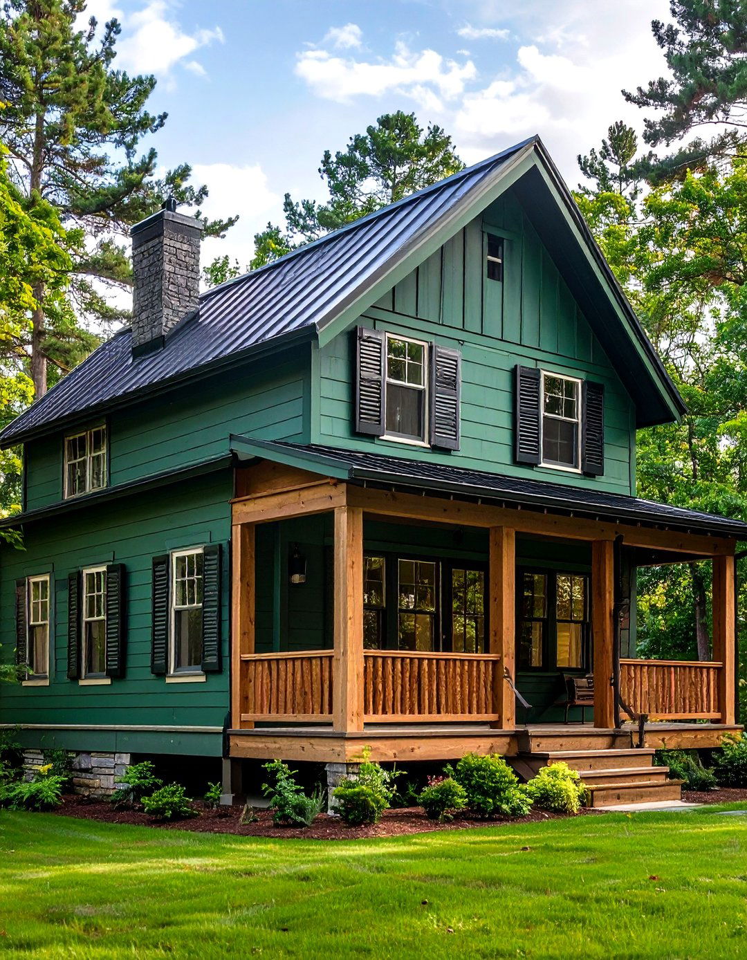 Mixing Wood Metal and Paint for Tactile Richness - 20 Forest Green House With Black Trim