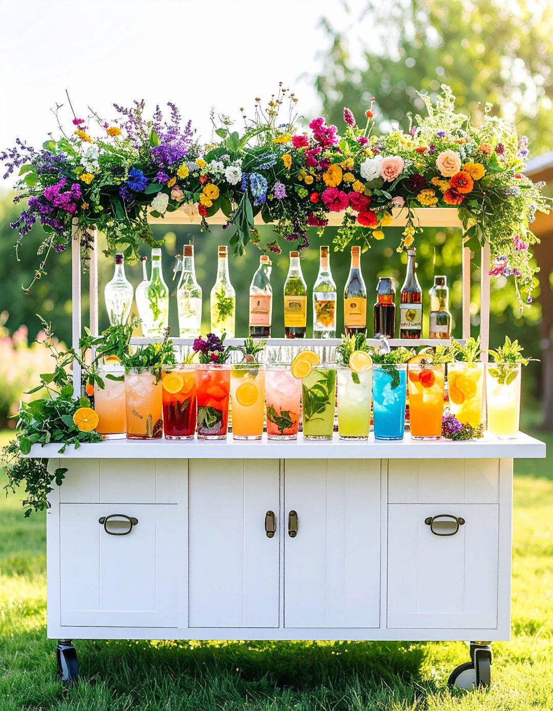 Mobile Bar Carts Serving Fresh Garden Inspired Cocktails - 20 Garden Wedding Ideas