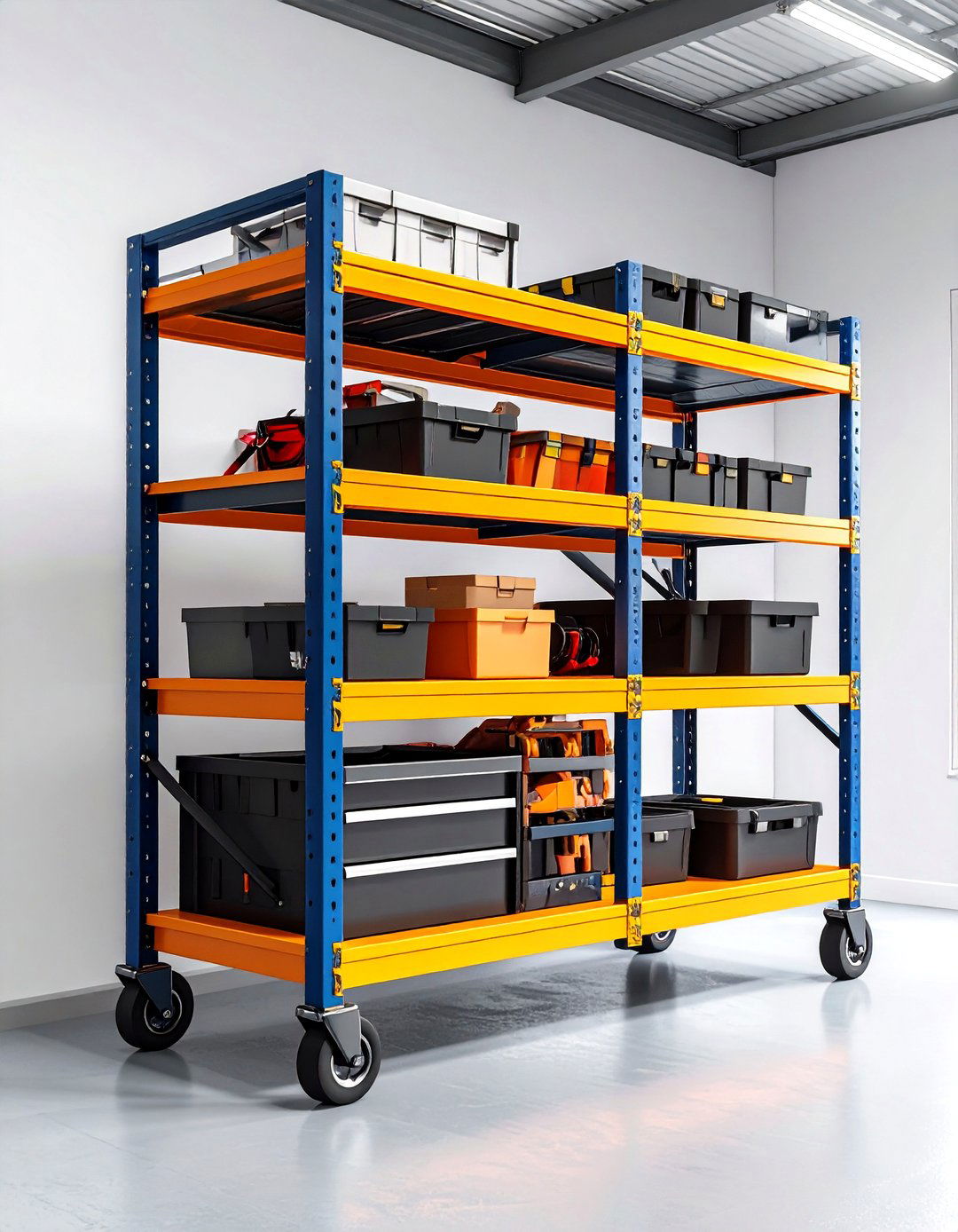Mobile Garage Shelving on Locking Casters - 20 Garage Shelving Ideas