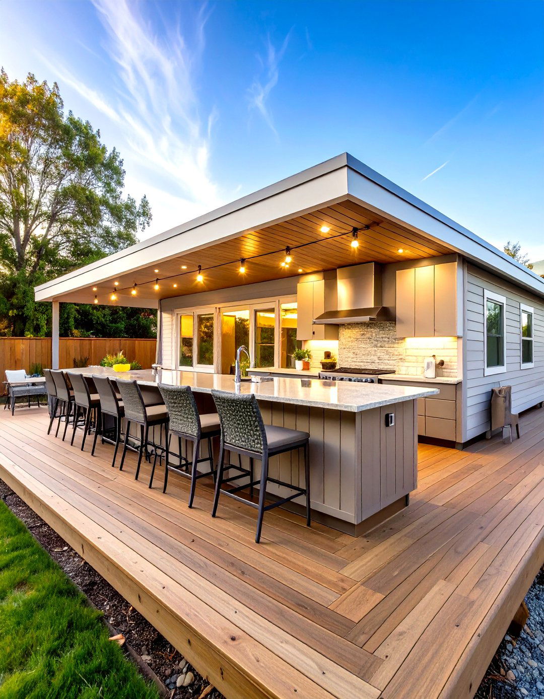 Mobile Home Deck with Built in Outdoor Bar - 20 Mobile Home Deck Ideas