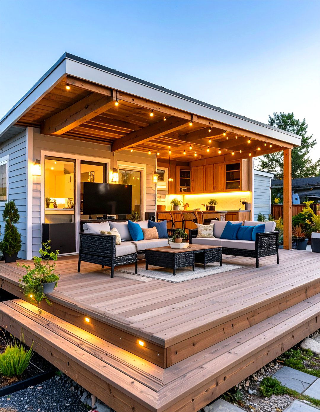 Mobile Home Deck with Outdoor Entertainment System - 20 Mobile Home Deck Ideas