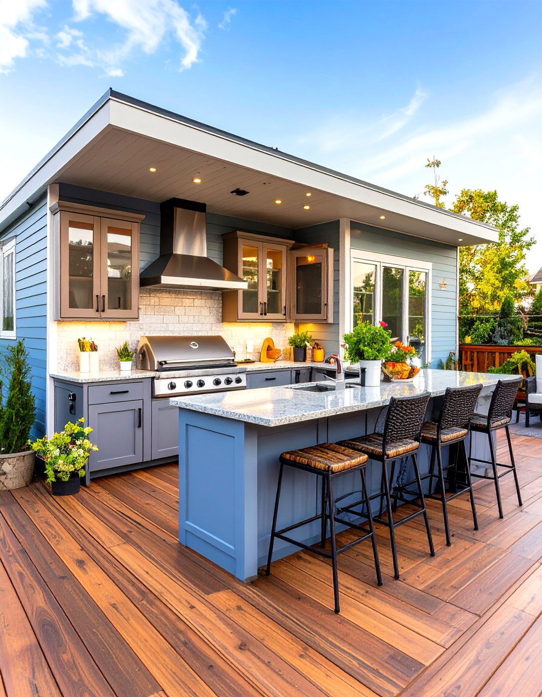 Mobile Home Deck with Outdoor Kitchen Features - 20 Mobile Home Deck Ideas
