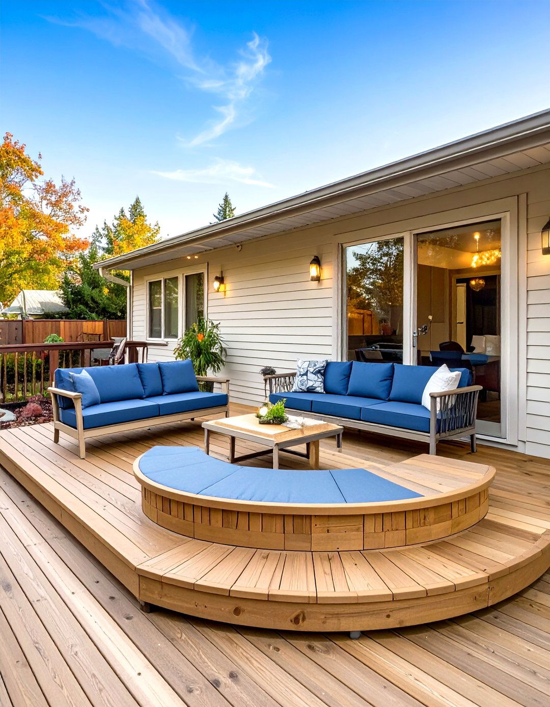 Mobile Home Deck with Sunken Seating Area - 20 Mobile Home Deck Ideas