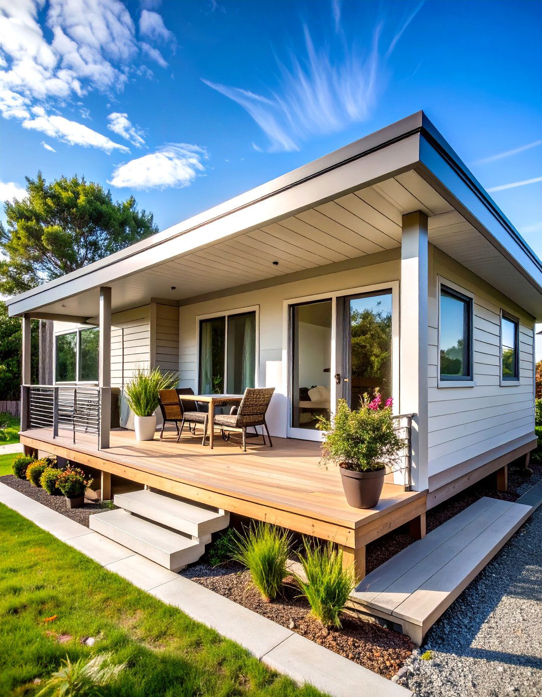 Mobile Home Porch with Flat Roof Design - 20 Mobile Home Porch Ideas