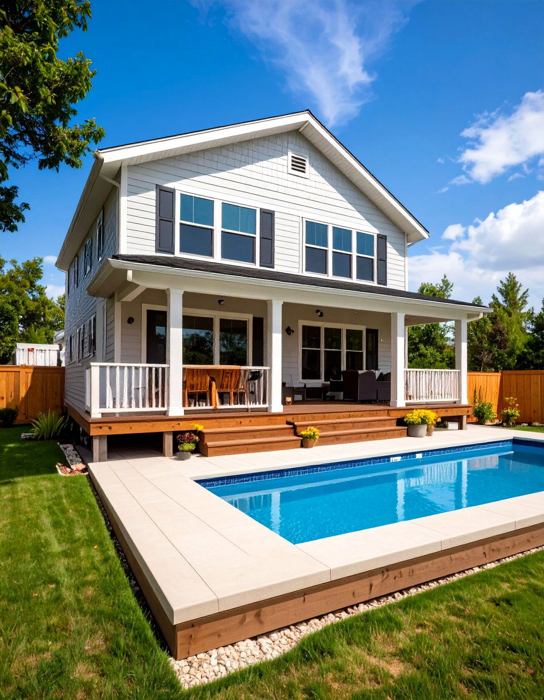 Mobile Home Porch with Pool Deck Extension - 20 Mobile Home Porch Ideas