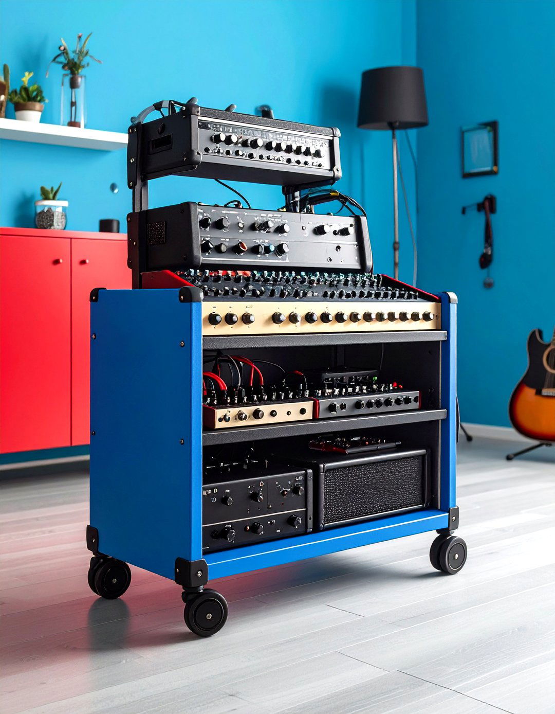 Mobile Pedalboard Storage Cart - 20 Guitar Room Ideas