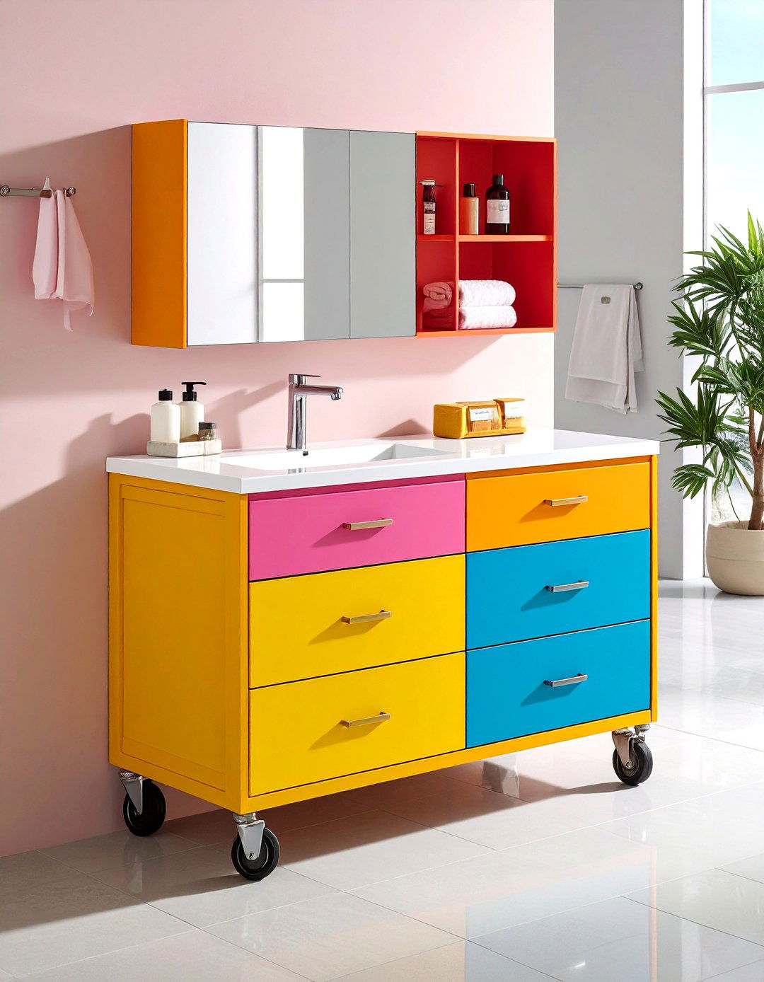 Mobile Roll Away Vanity Cart - 20 Small Bathroom Vanity Ideas