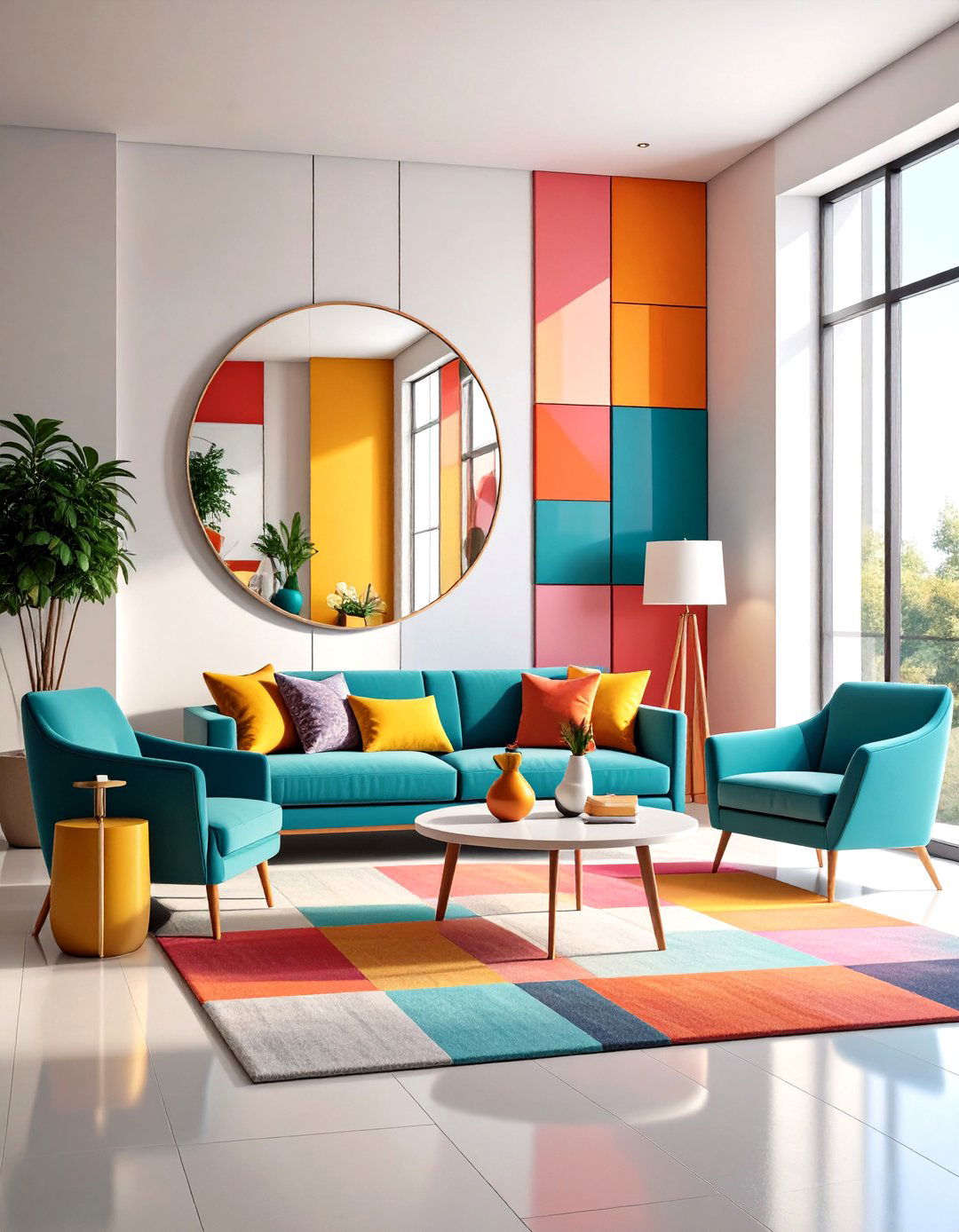 Modern Abstract Mirror Painting with Geometric Color Blocks - 20 Mirror Painting Ideas