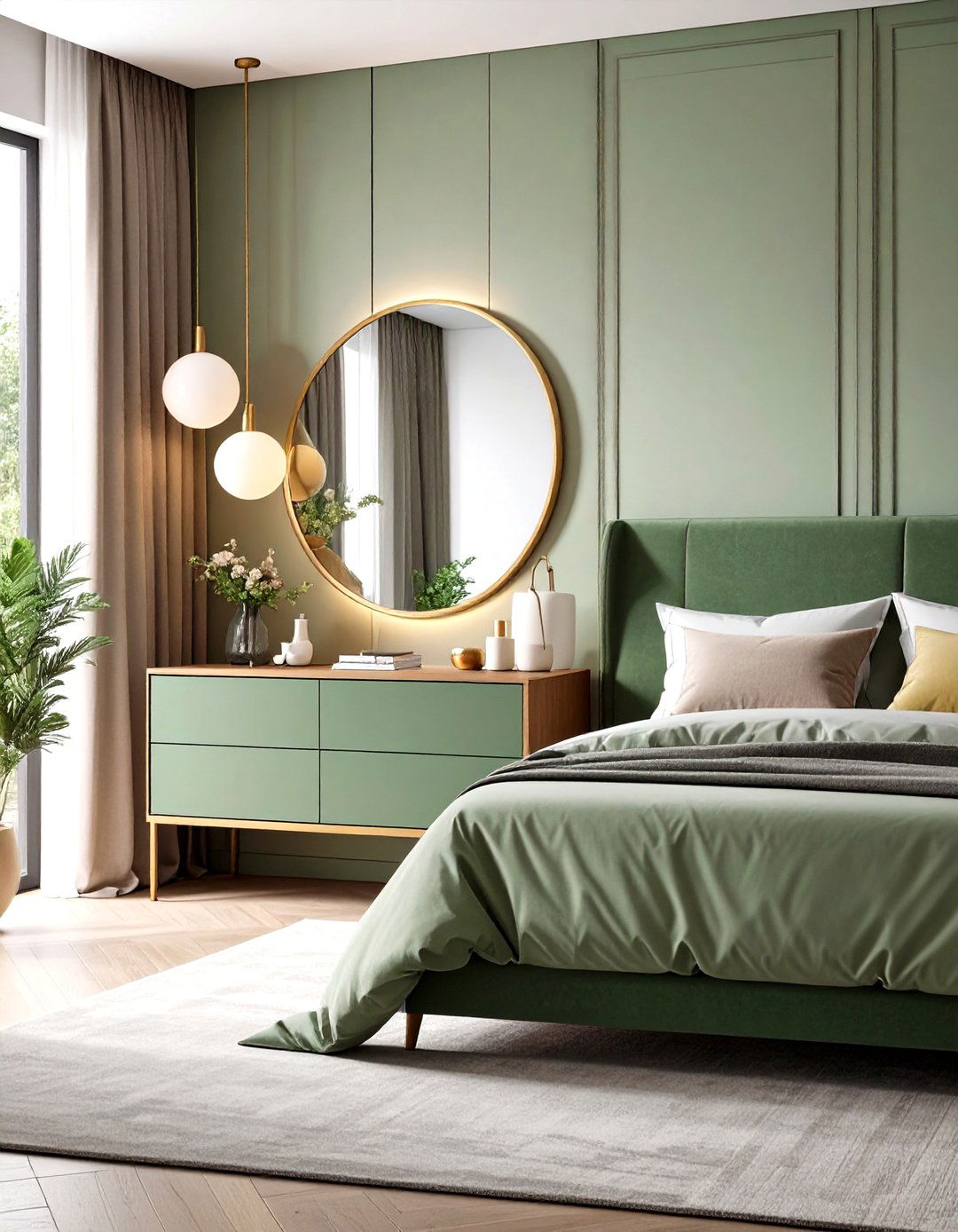 Modern Asymmetrical Mirror Behind Nightstand Concept - 20 Mirror Behind Nightstand Design Ideas