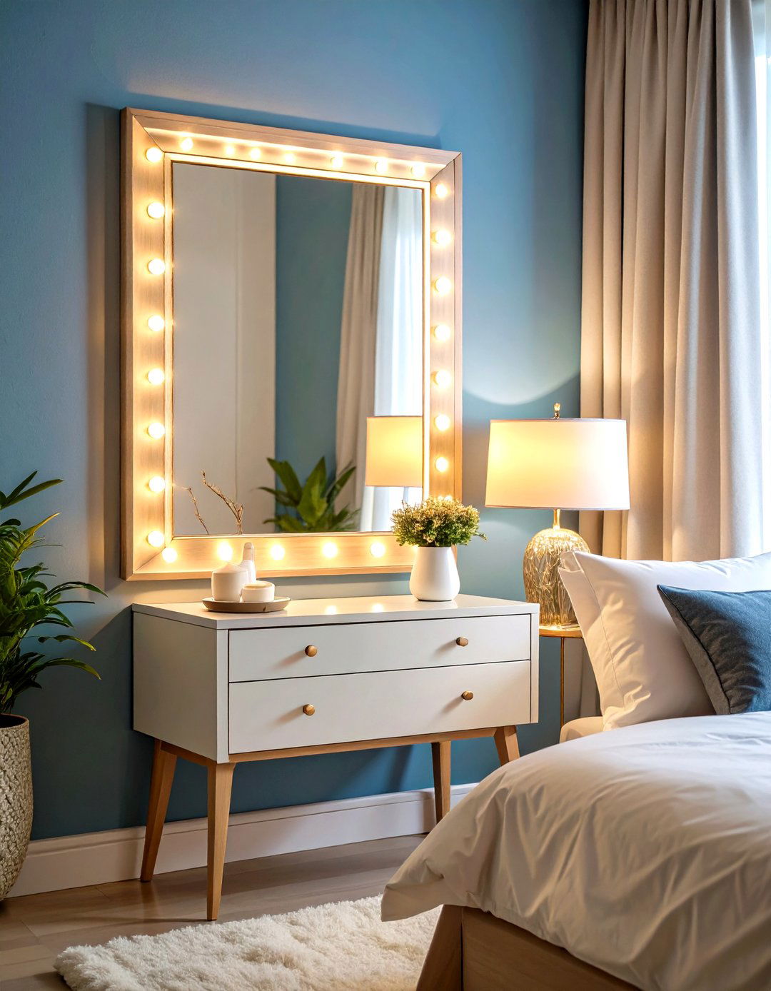 Modern Backlit Mirror Behind Nightstand Concept - 20 Mirror Behind Nightstand Design Ideas