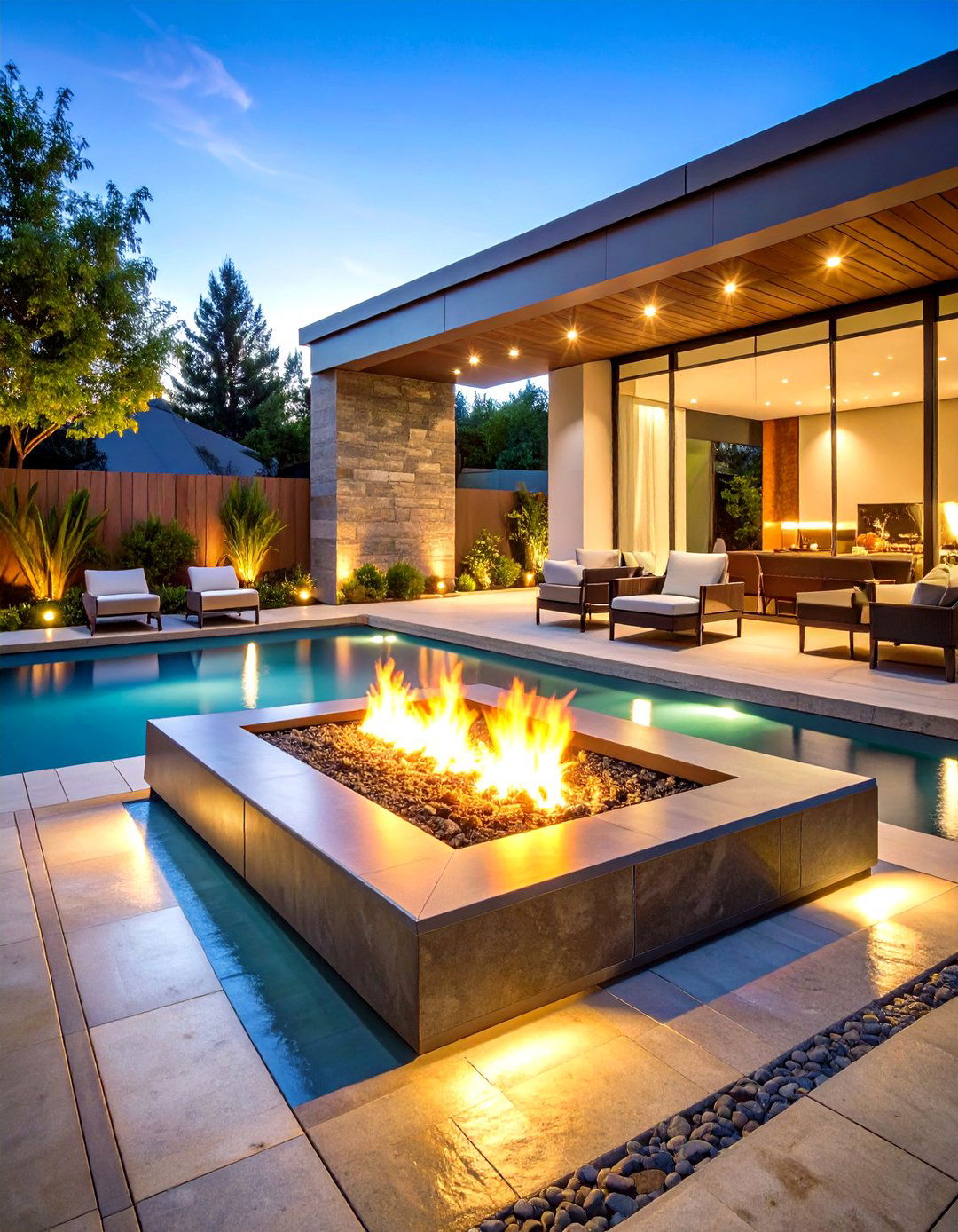Modern Backyard Fire and Water Feature Showcase - 20 Modern Backyard Ideas