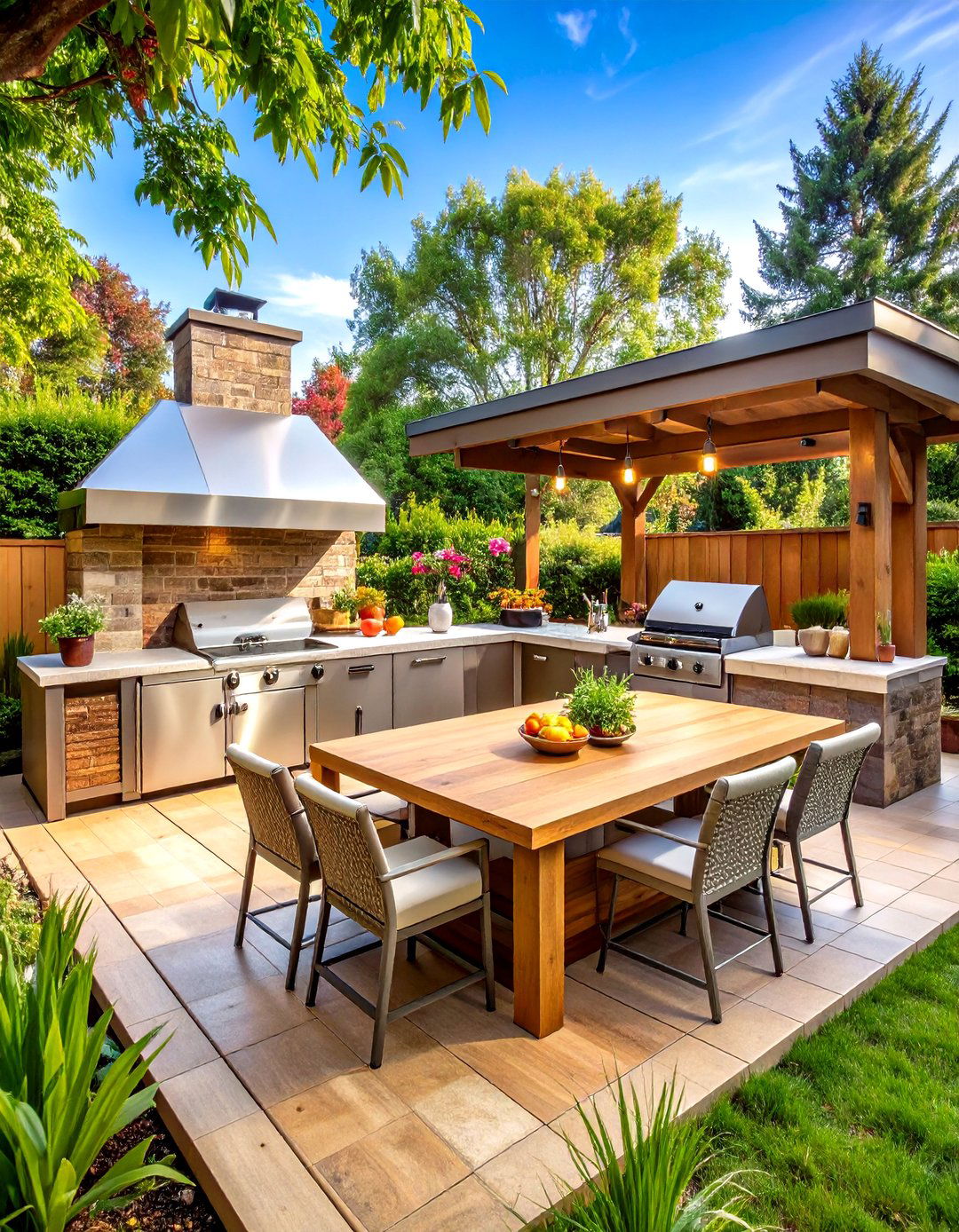 Modern Backyard Gourmet Outdoor Kitchen Complex - 20 Modern Backyard Ideas