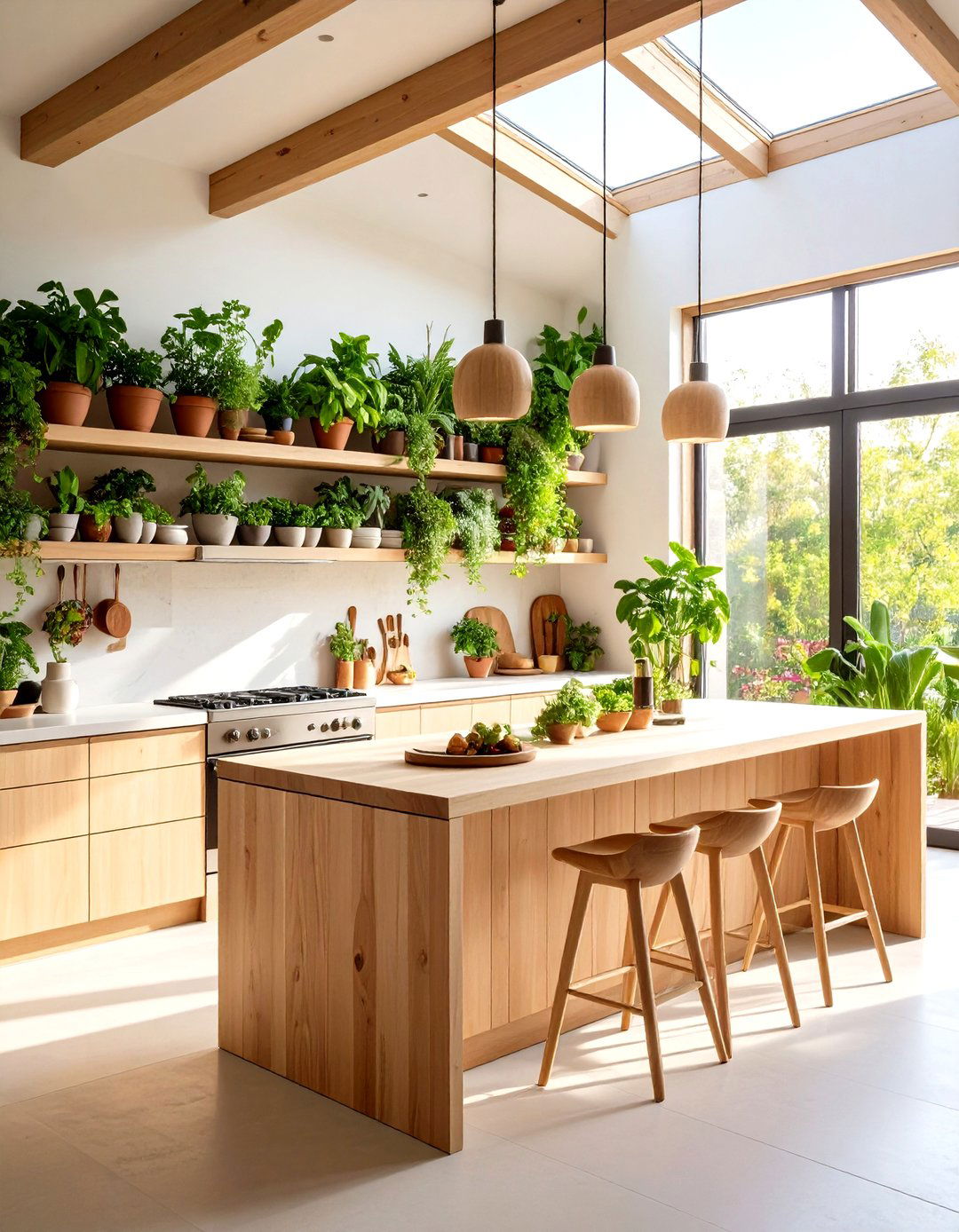 Modern Biophilic Kitchen with Living Wall Features - 20 Modern Kitchen Ideas