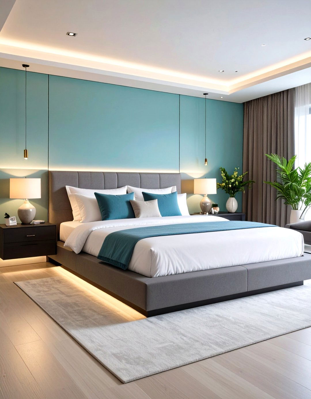 Modern Blue and Grey Bedroom with Clean Lines - 20 Blue and Grey Bedroom Ideas